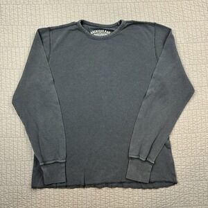 Y2K American Rag Thermal Waffle Knit Shirt Men XL Black Base Layer Long Sleeve